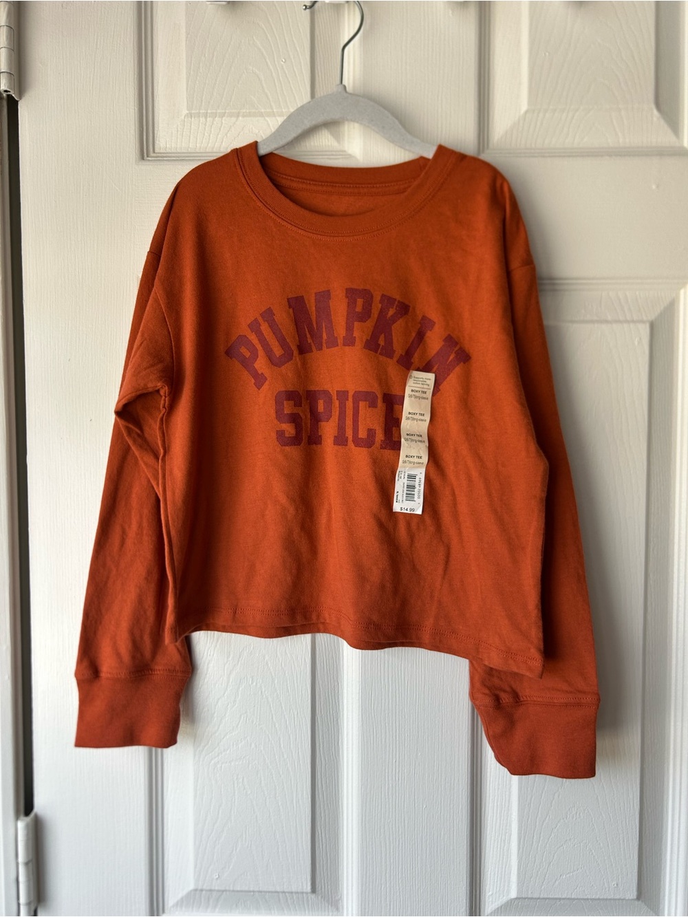 Kohls SO Pumpkin Spice Orange Boxy Fit long sleeve tee new size S 6/7